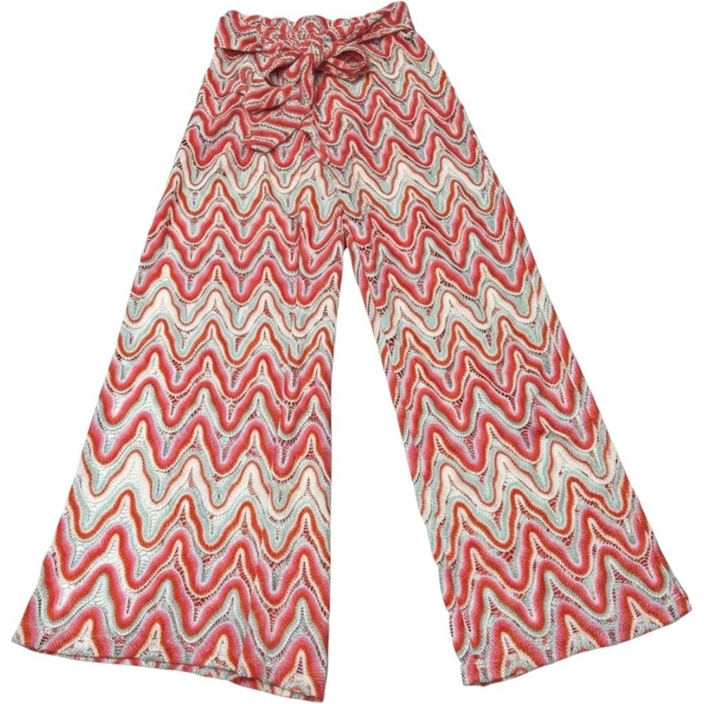 Trina Turk Pants Coverup Pink Open Crochet Knit Wide Split Leg S Boho Festival